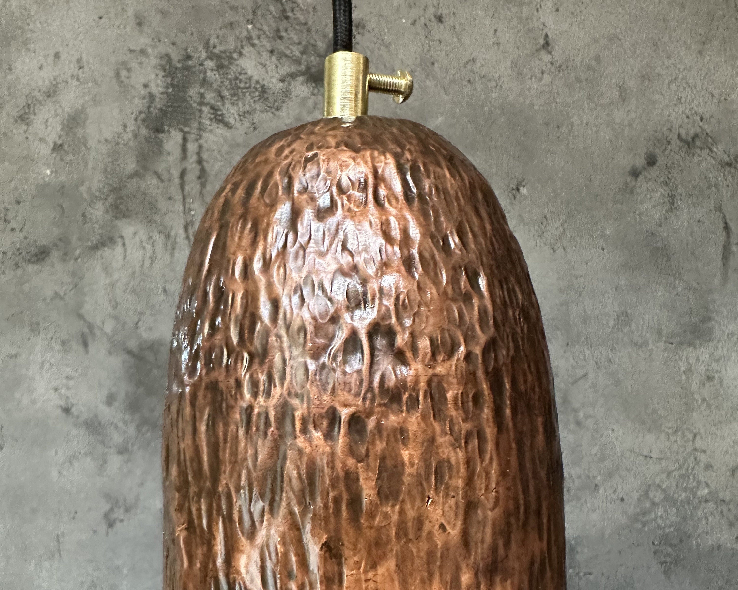 Aged Copper Pendant Light – Hammered Farmhouse Fixture