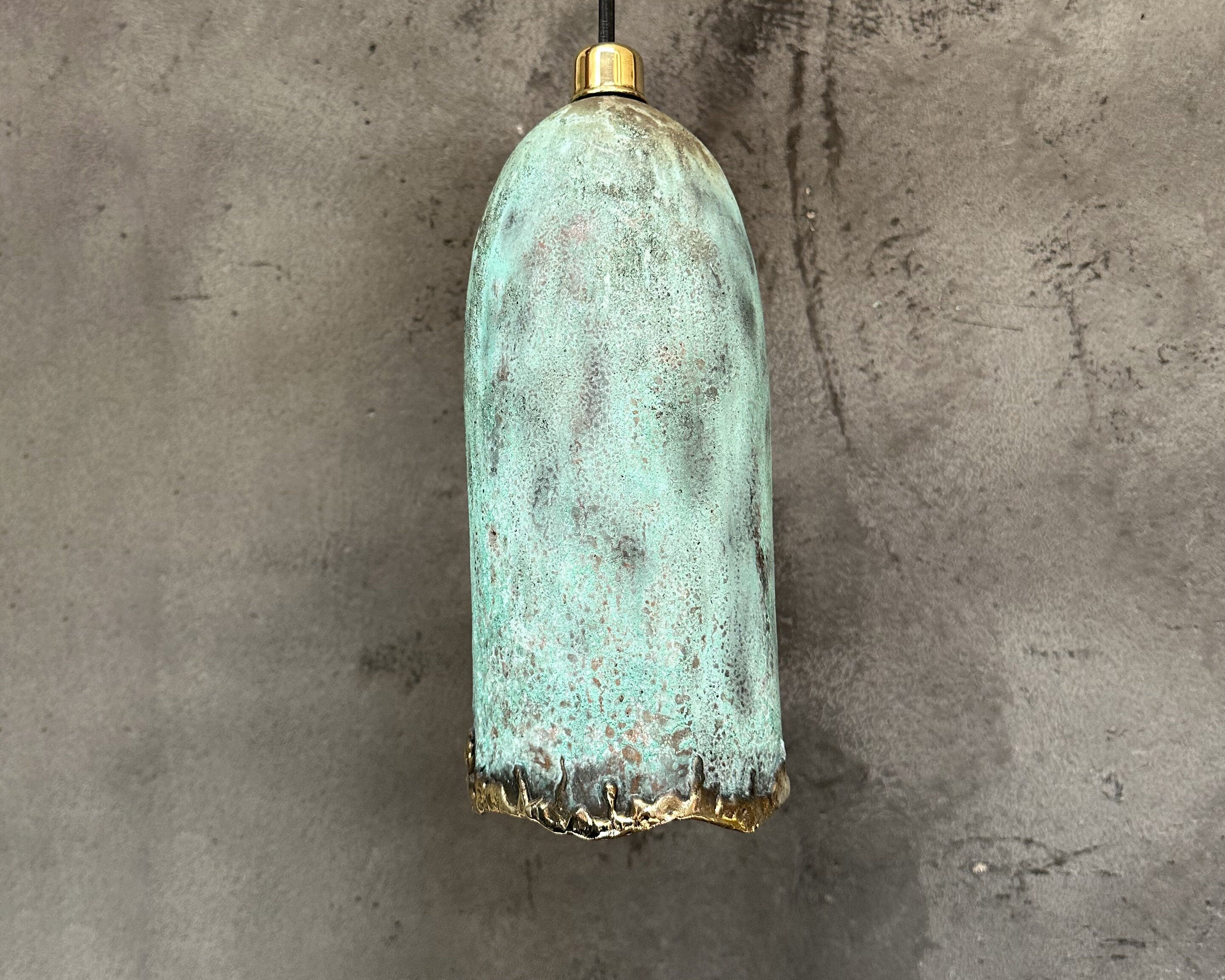 Green Patina Farmhouse Light Fixture, Copper Island Kitchen Lighting, Handcrafted Copper Pendant Light