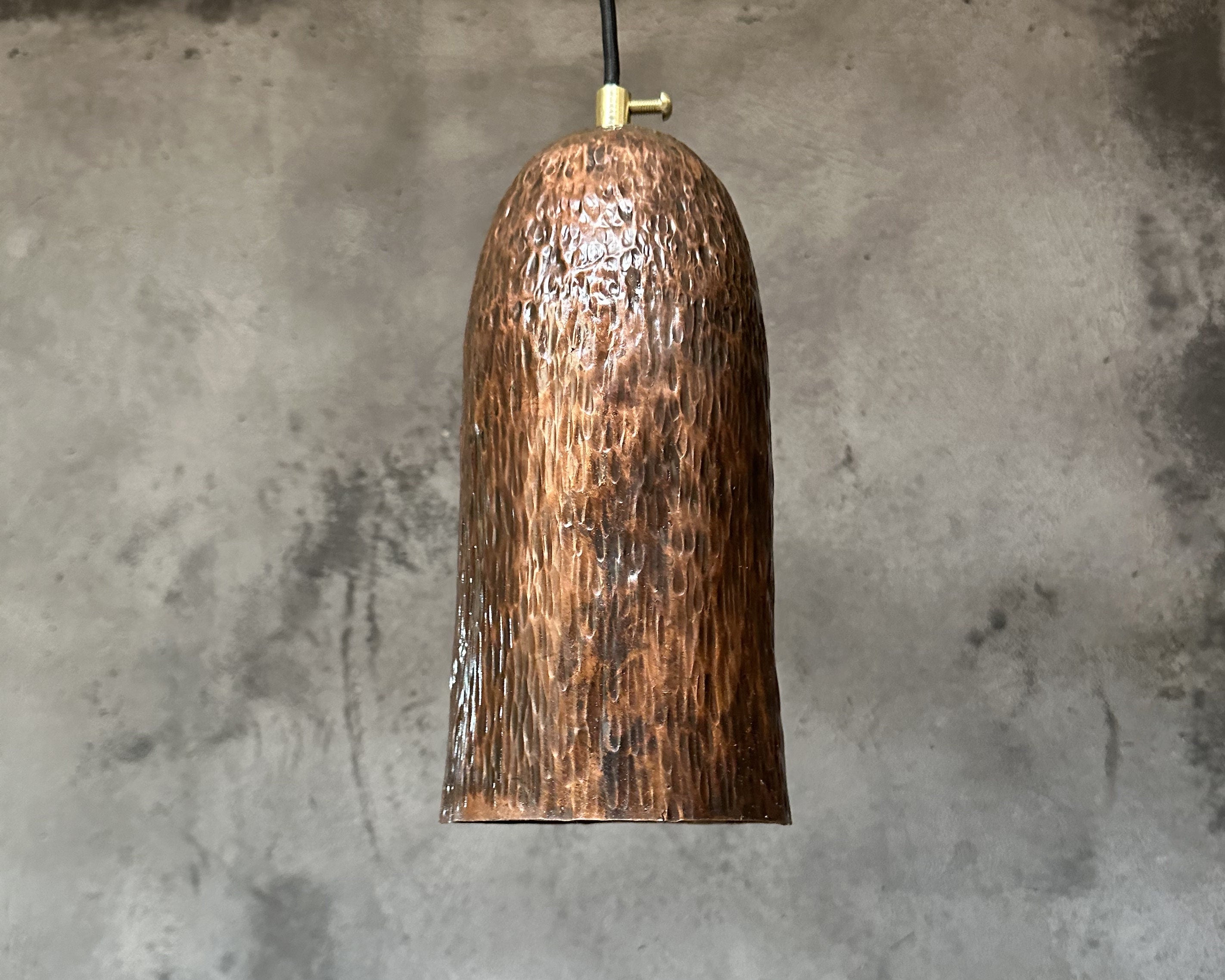 Aged Copper Pendant Light – Hammered Farmhouse Fixture