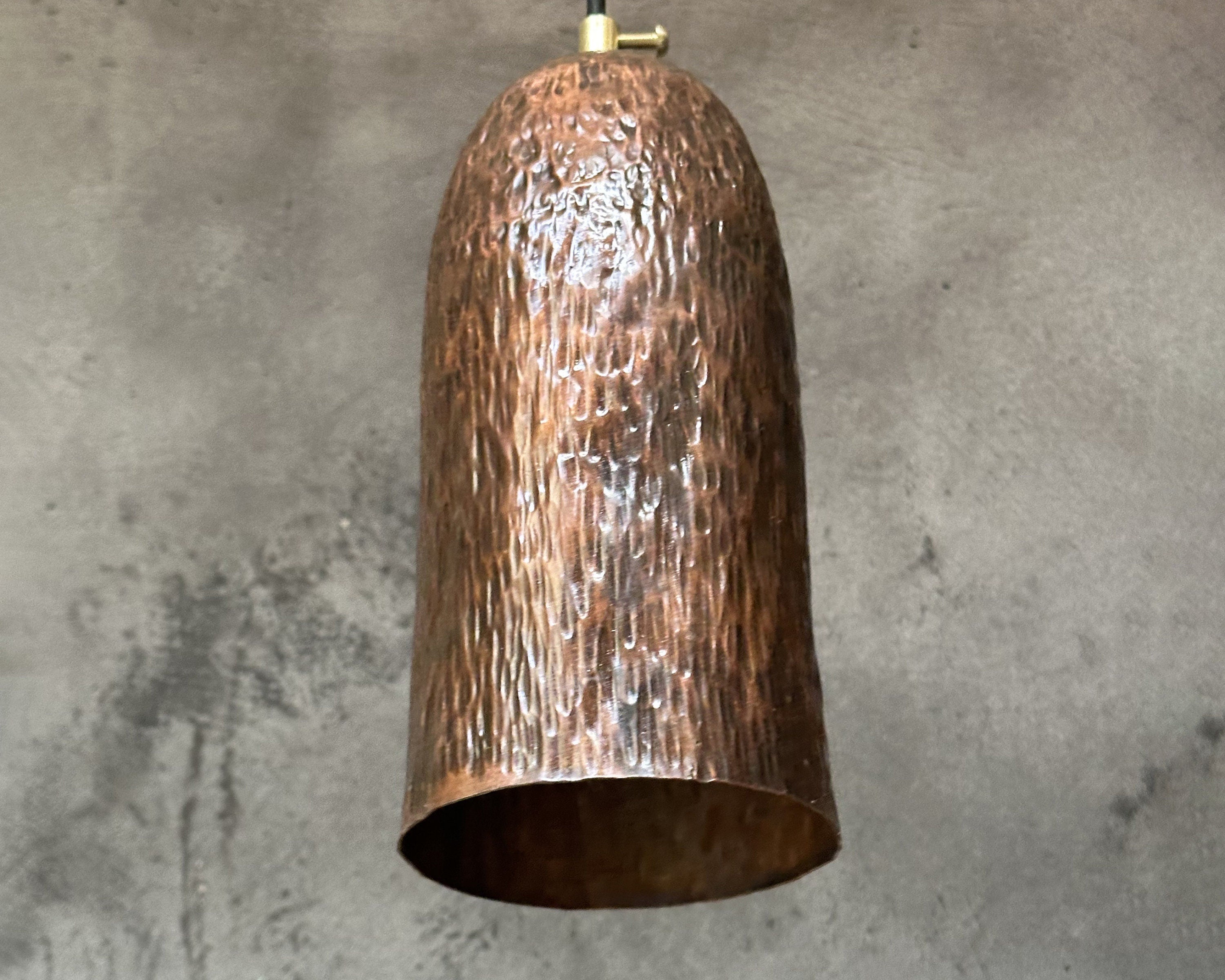 Aged Copper Pendant Light – Hammered Farmhouse Fixture