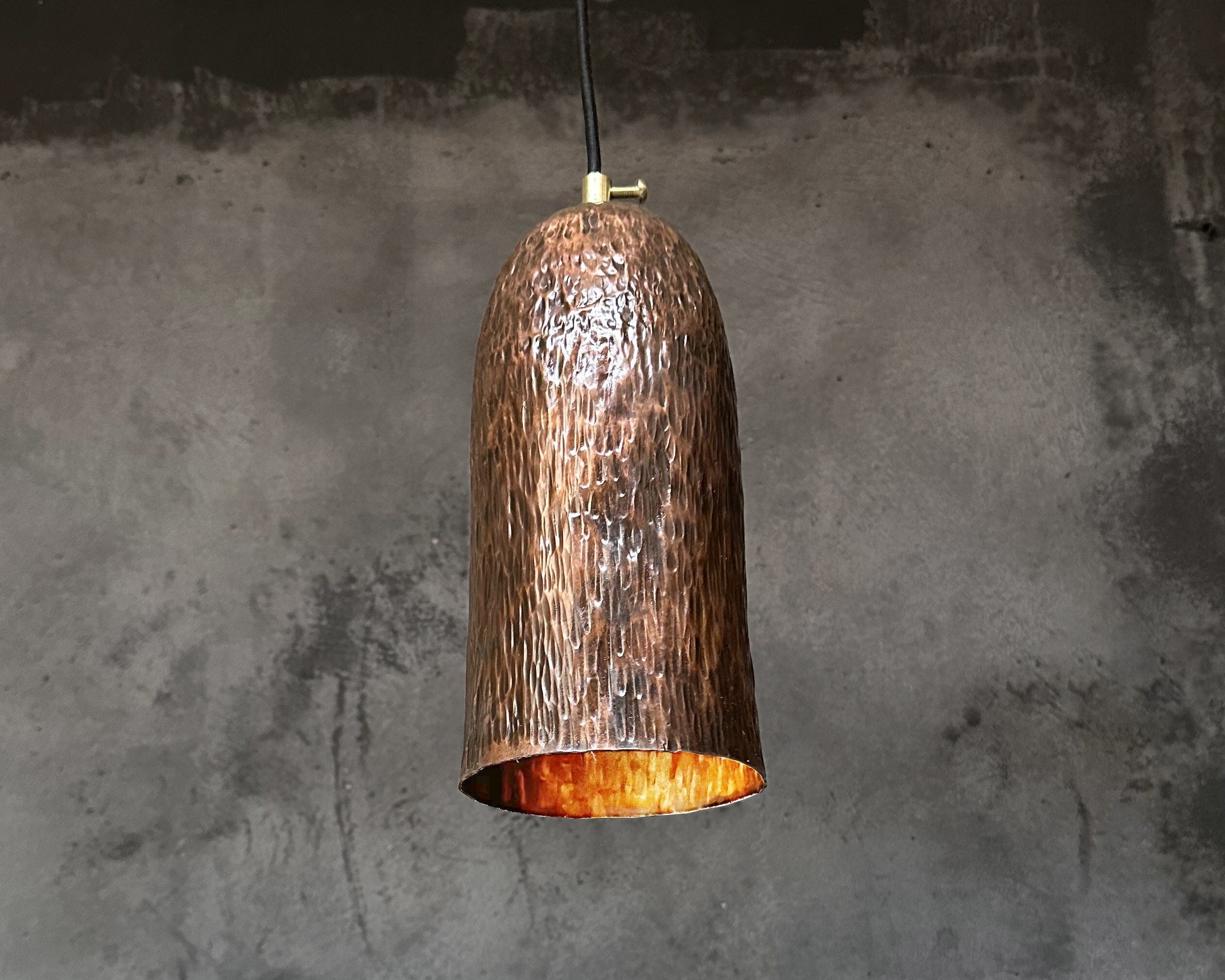 Aged Copper Pendant Light – Hammered Farmhouse Fixture