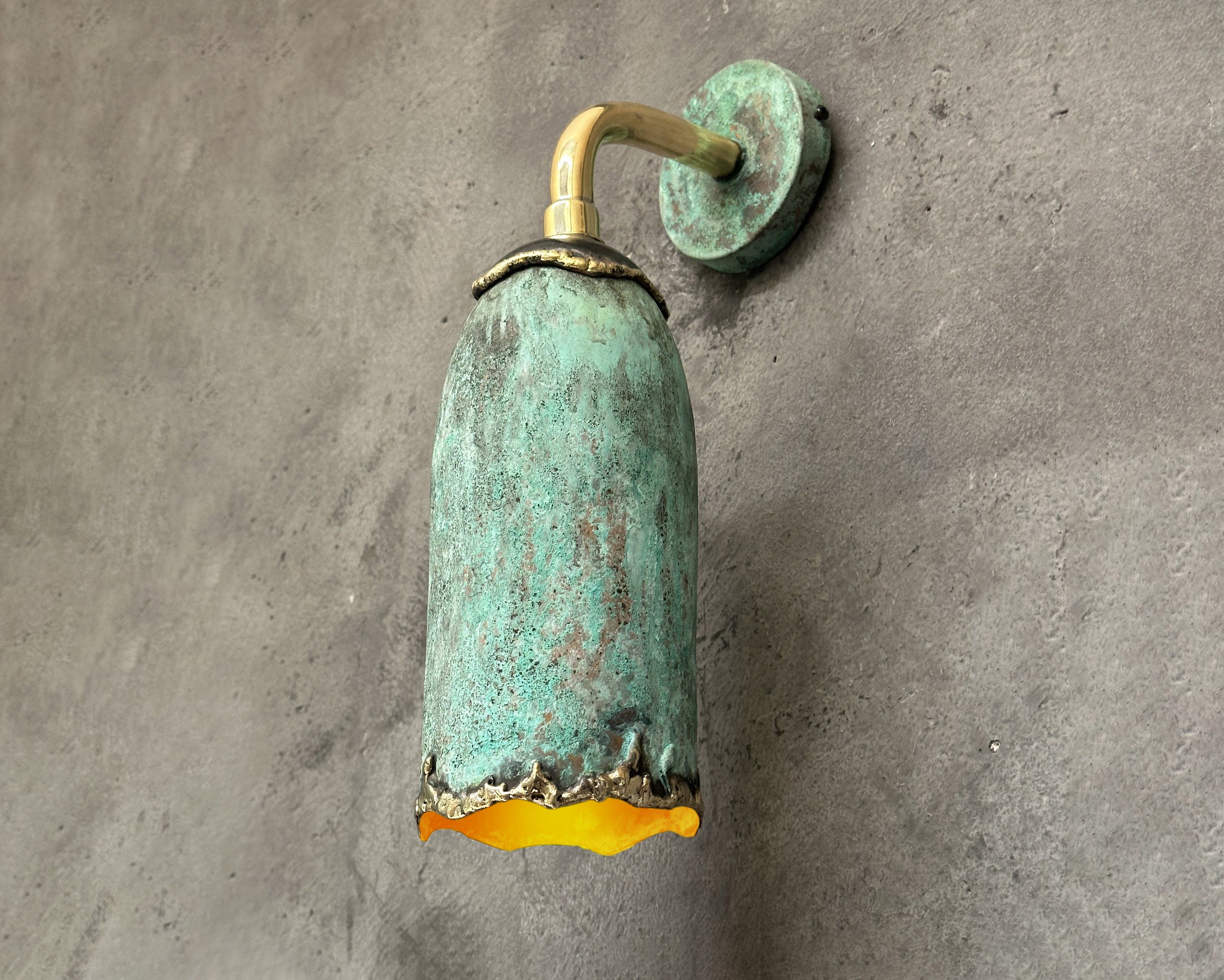 Copper Outdoor Wall Sconce ,Green Patina Finish