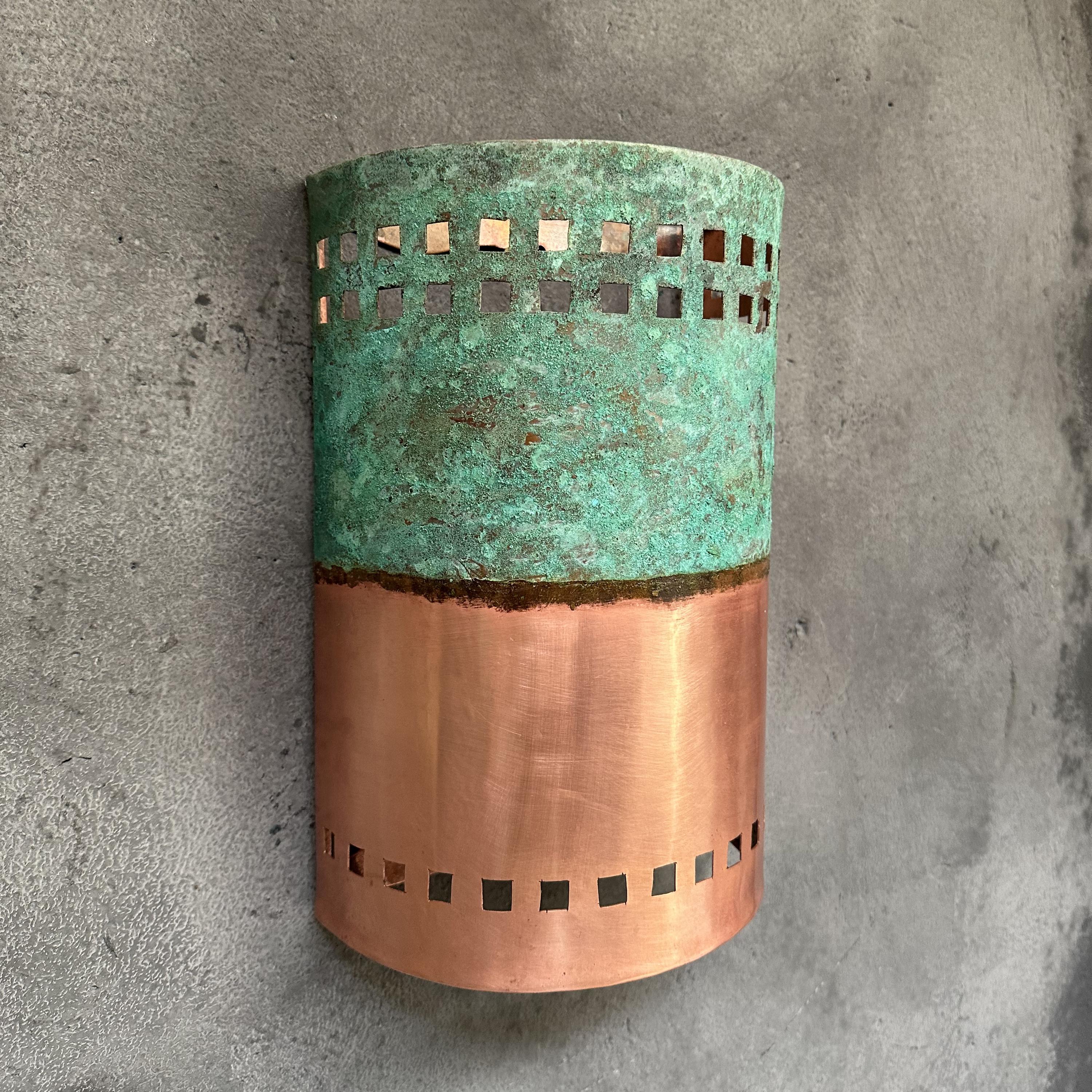 Copper Wall Sconce – Green Patina Half Round Light