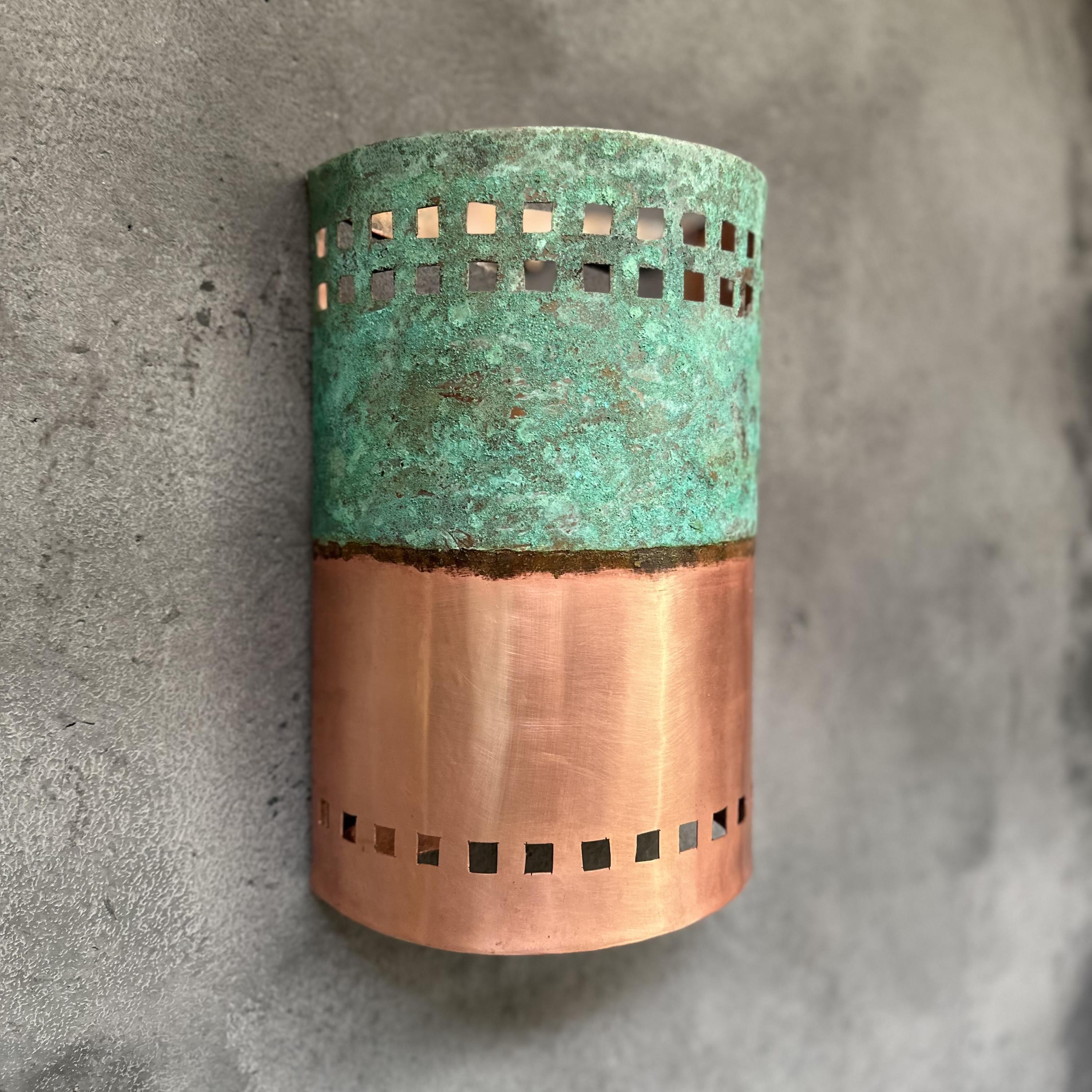 Copper Wall Sconce – Green Patina Half Round Light