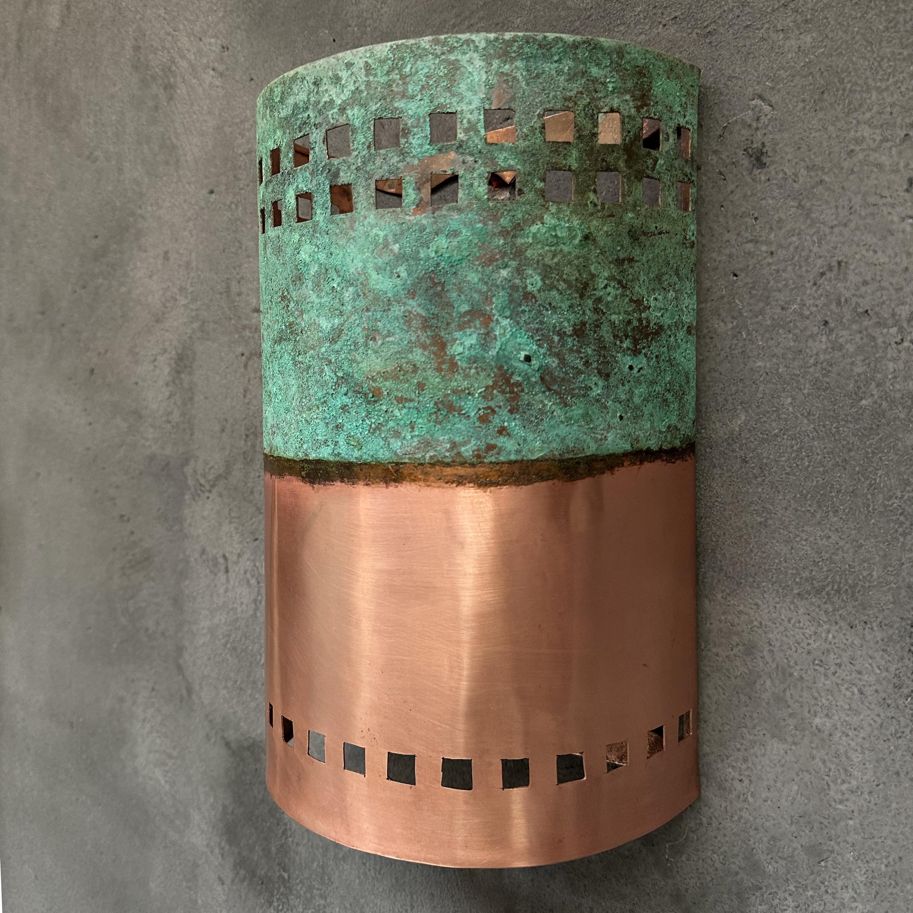 Copper Wall Sconce – Green Patina Half Round Light