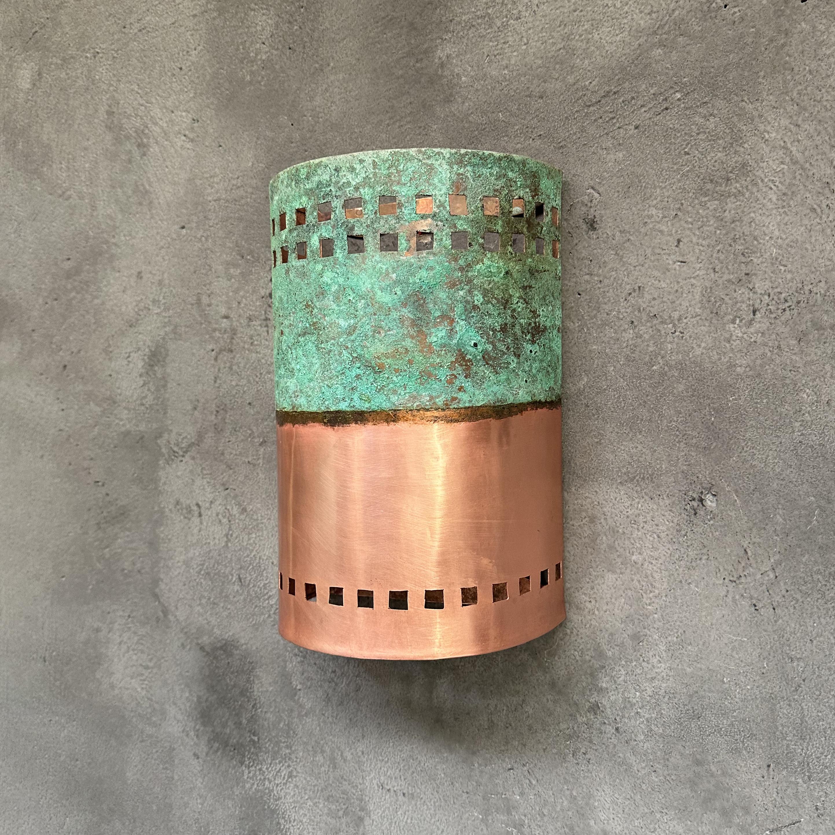 Copper Wall Sconce – Green Patina Half Round Light