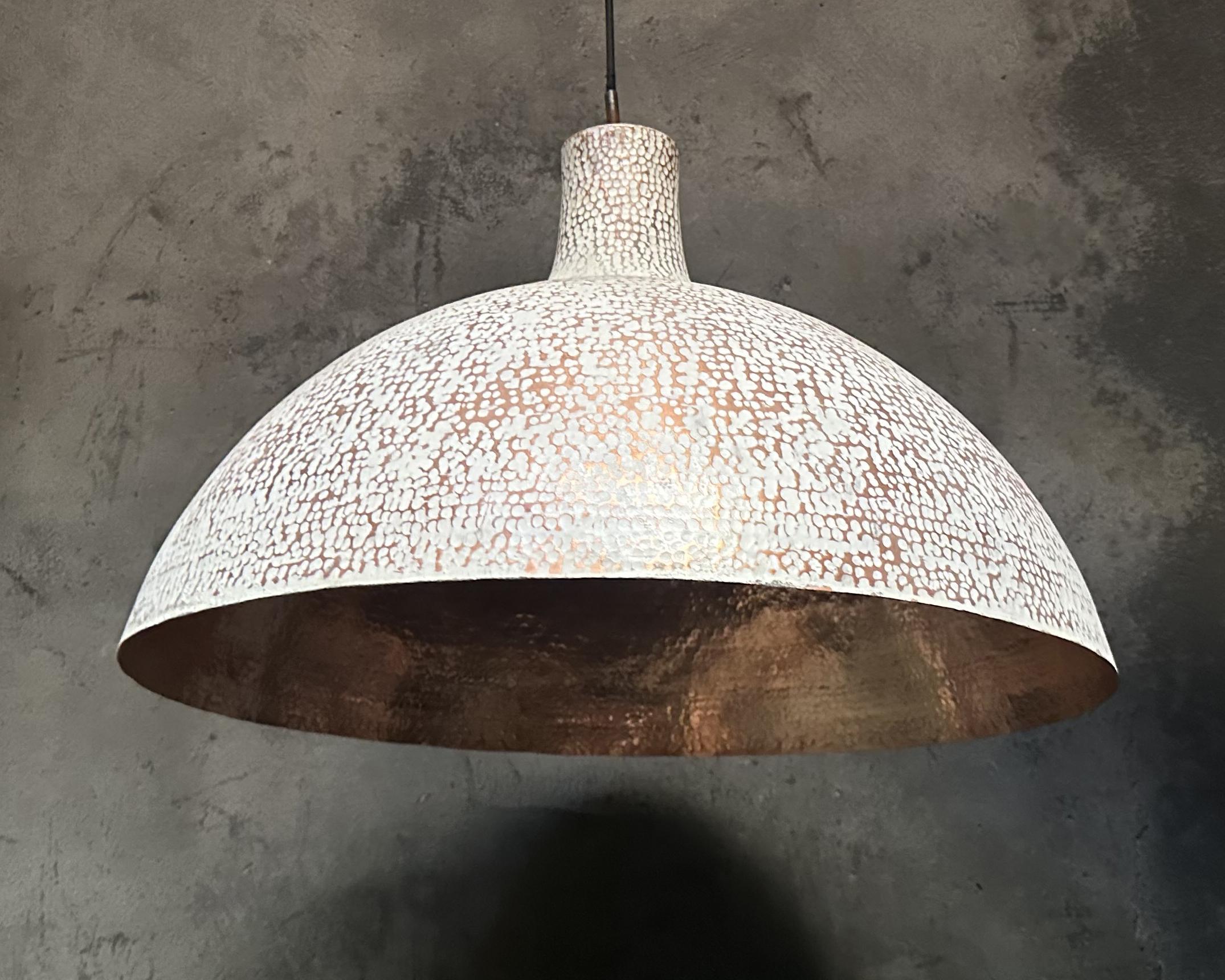 Handcrafted Copper Pendant Light ,White Hammered Kitchen Island Lighting , Large white Ceiling light dinning table