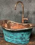 Copper Tub Style Sink – Green Patina Vessel Basin