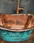 Copper Tub Style Sink – Green Patina Vessel Basin
