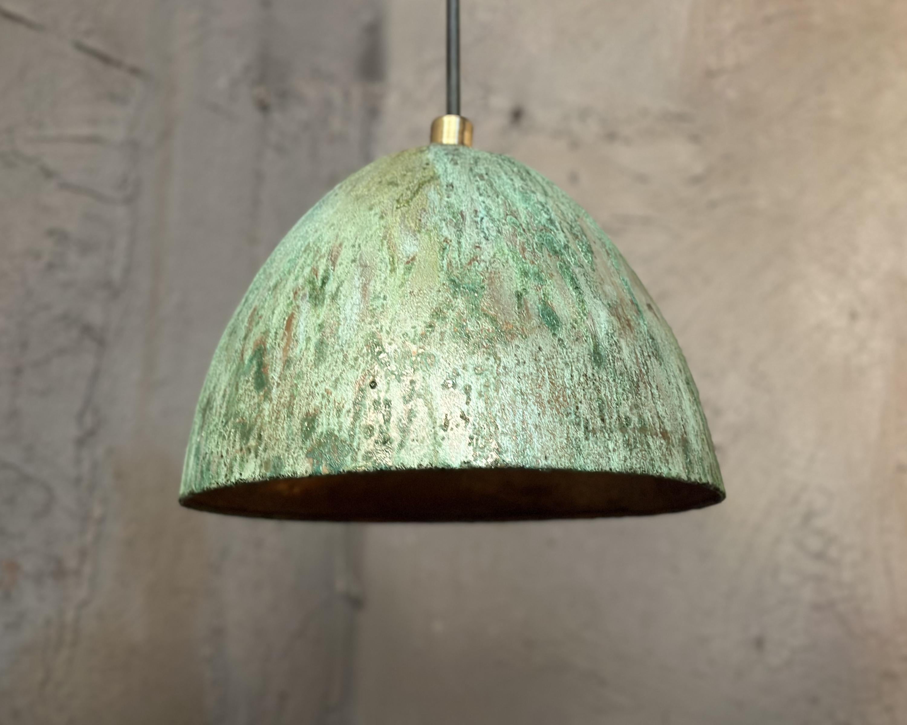 Handcrafted Copper Island Kitchen Lighting, Green Patina Copper Pendant Light