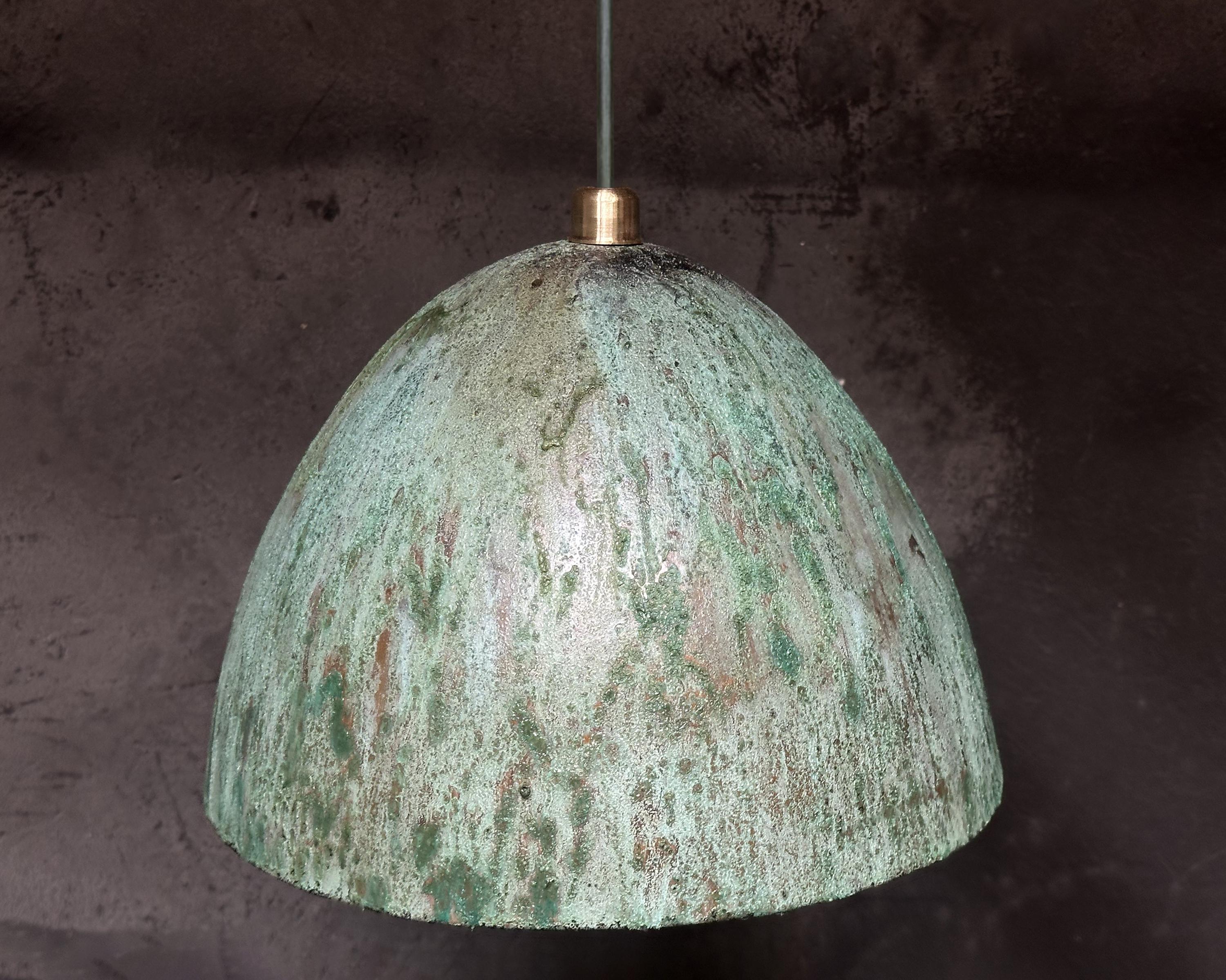 Handcrafted Copper Island Kitchen Lighting, Green Patina Copper Pendant Light