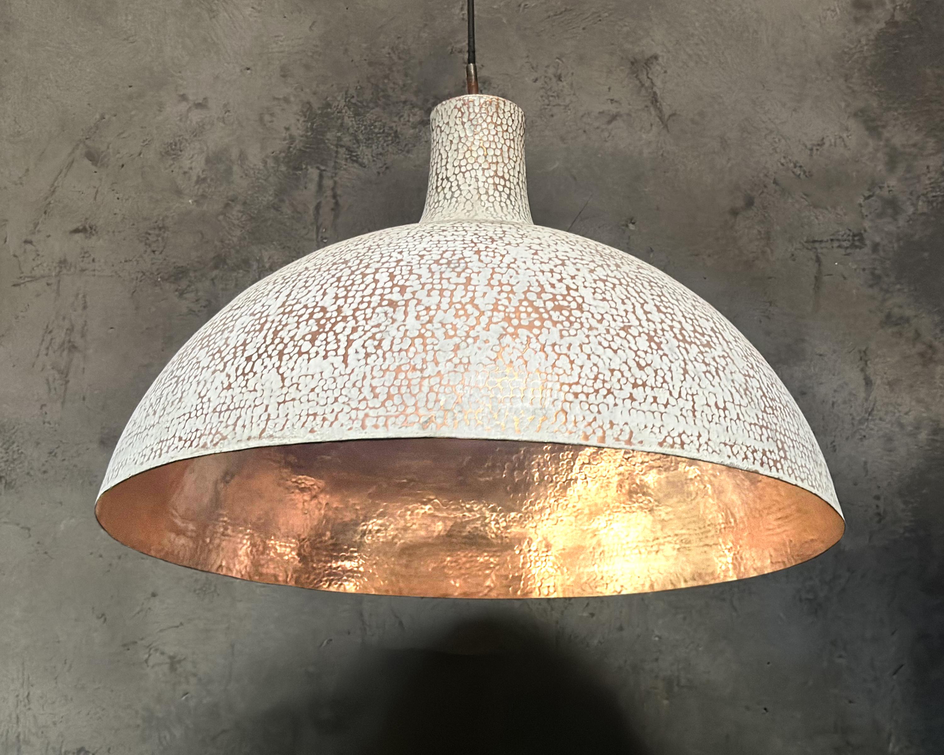Handcrafted Copper Pendant Light ,White Hammered Kitchen Island Lighting , Large white Ceiling light dinning table