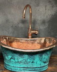 Copper Tub Style Sink – Green Patina Vessel Basin