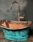 Copper Tub Style Sink – Green Patina Vessel Basin