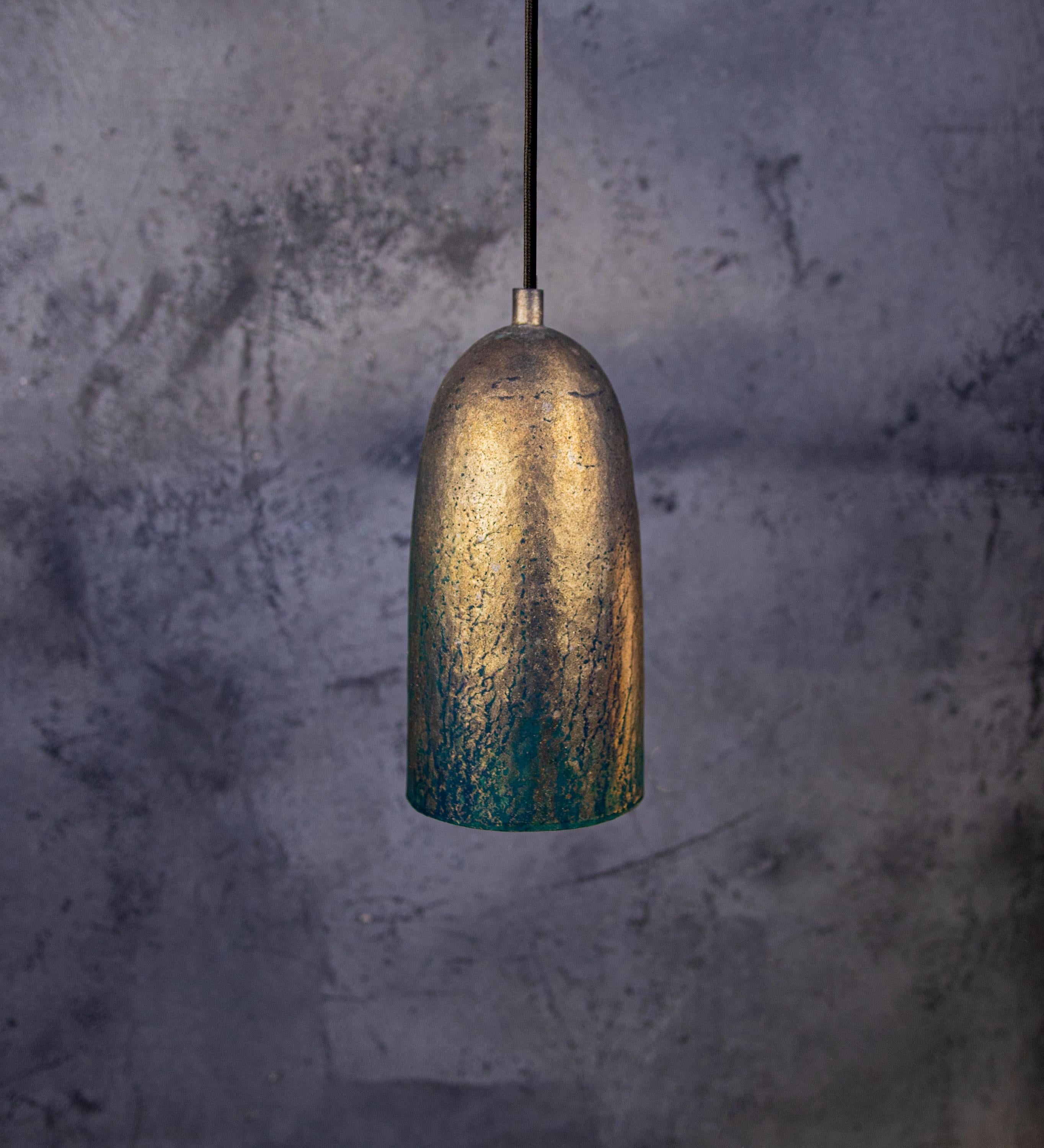 Set of 3 Copper Pendant Lights – Green Patina Farmhouse Style