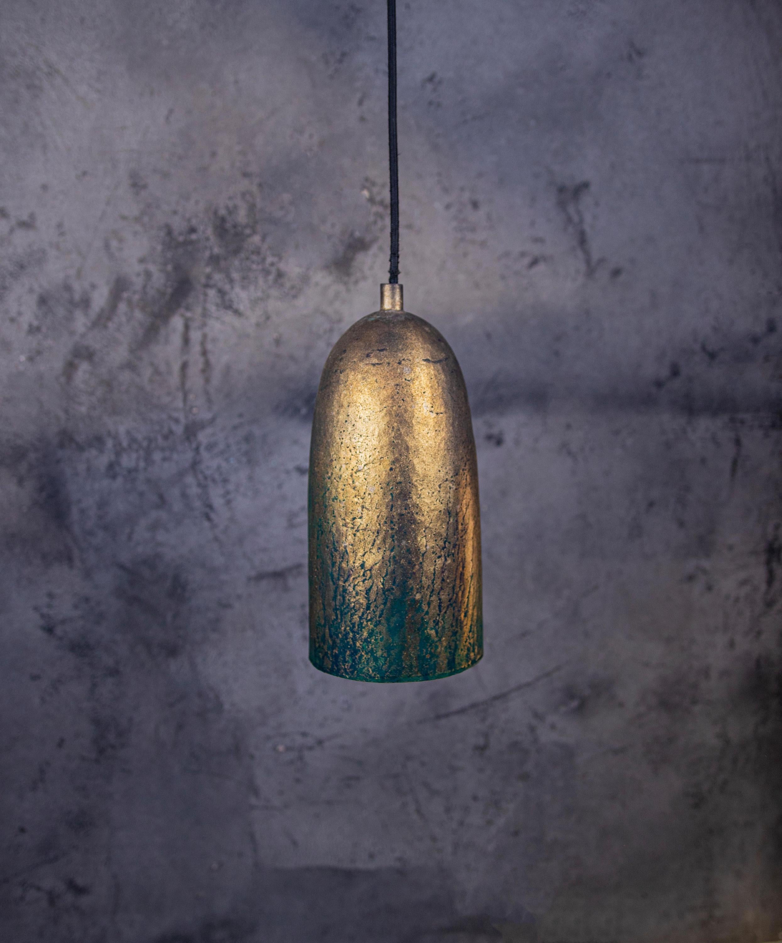 Set of 3 Copper Pendant Lights – Green Patina Farmhouse Style