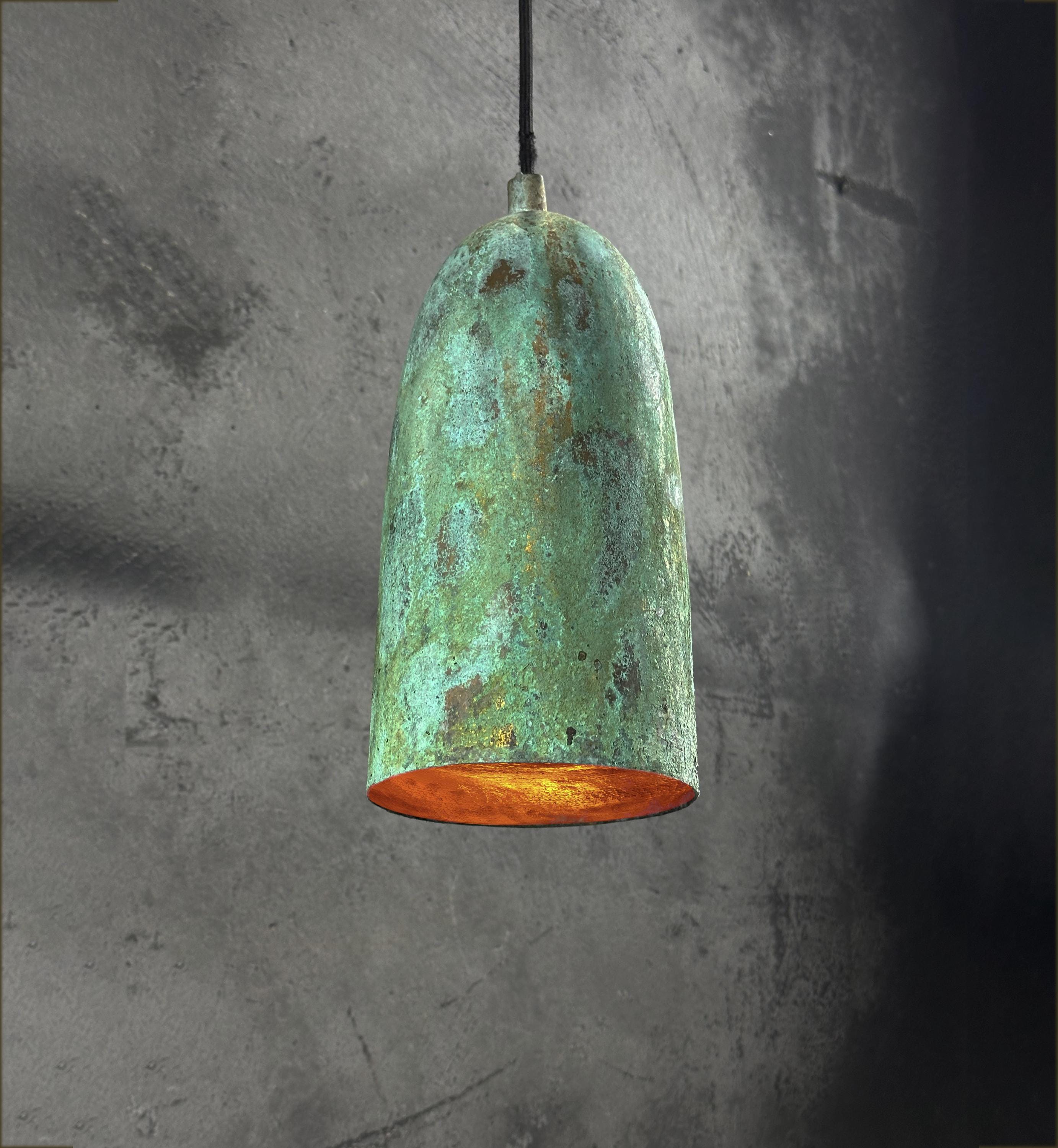 Set of 3 Copper Pendant Lights – Farmhouse Patina Style