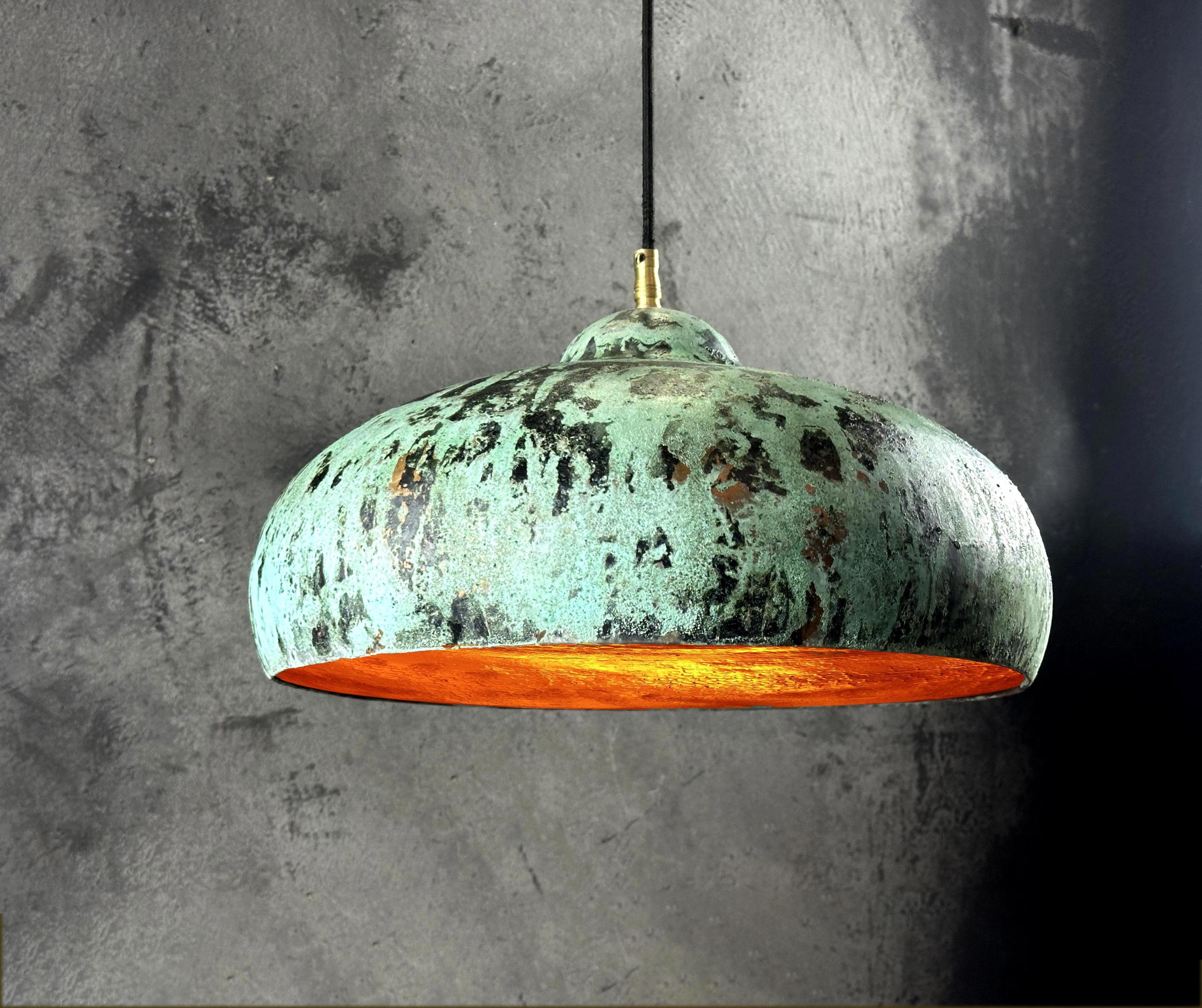 Oxidized Copper Pendant Light – Green Patina Kitchen Lamp