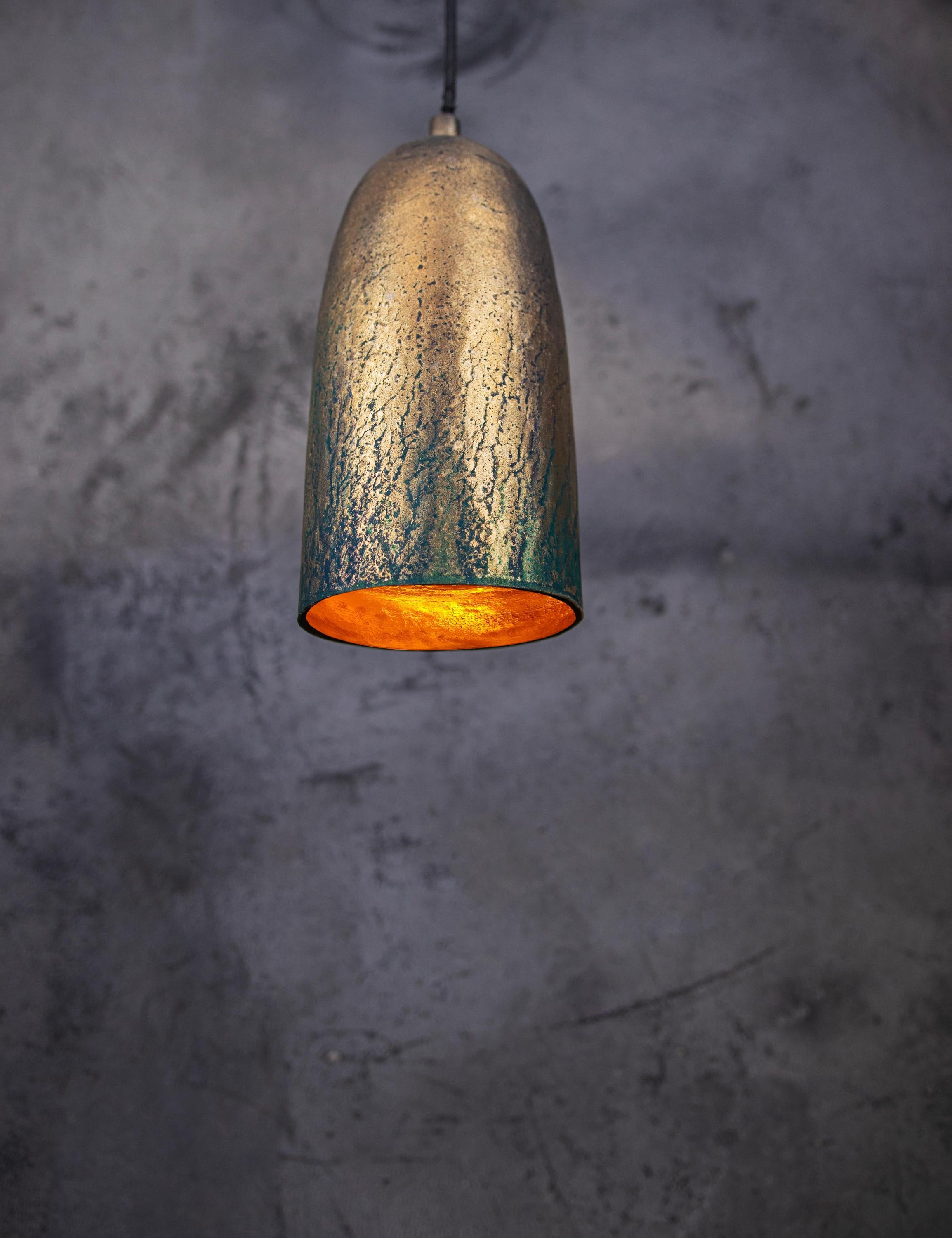 Set of 3 Copper Pendant Lights – Green Patina Farmhouse Style