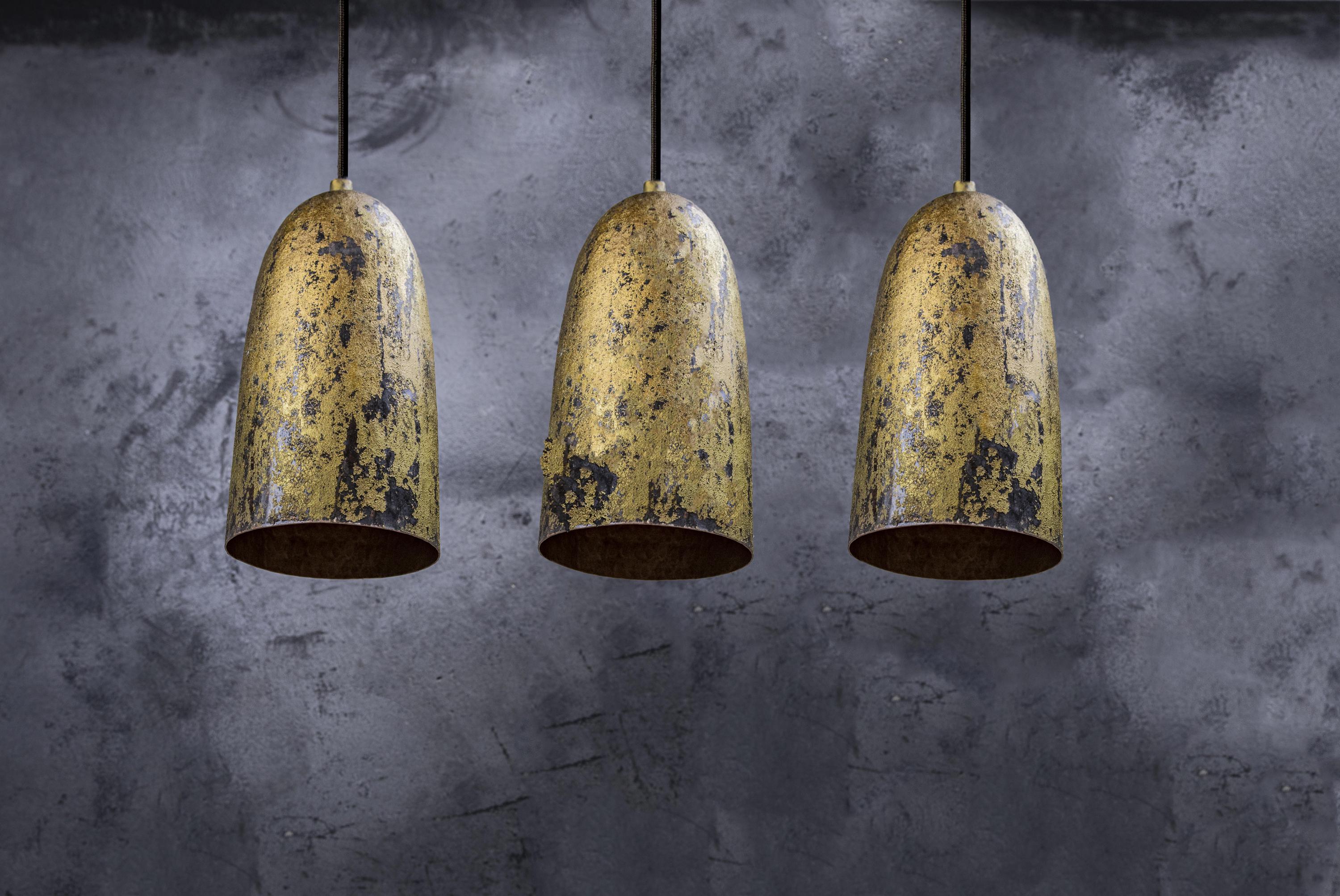 Set of 3 Copper Pendant Lights – Green Patina Farmhouse Style