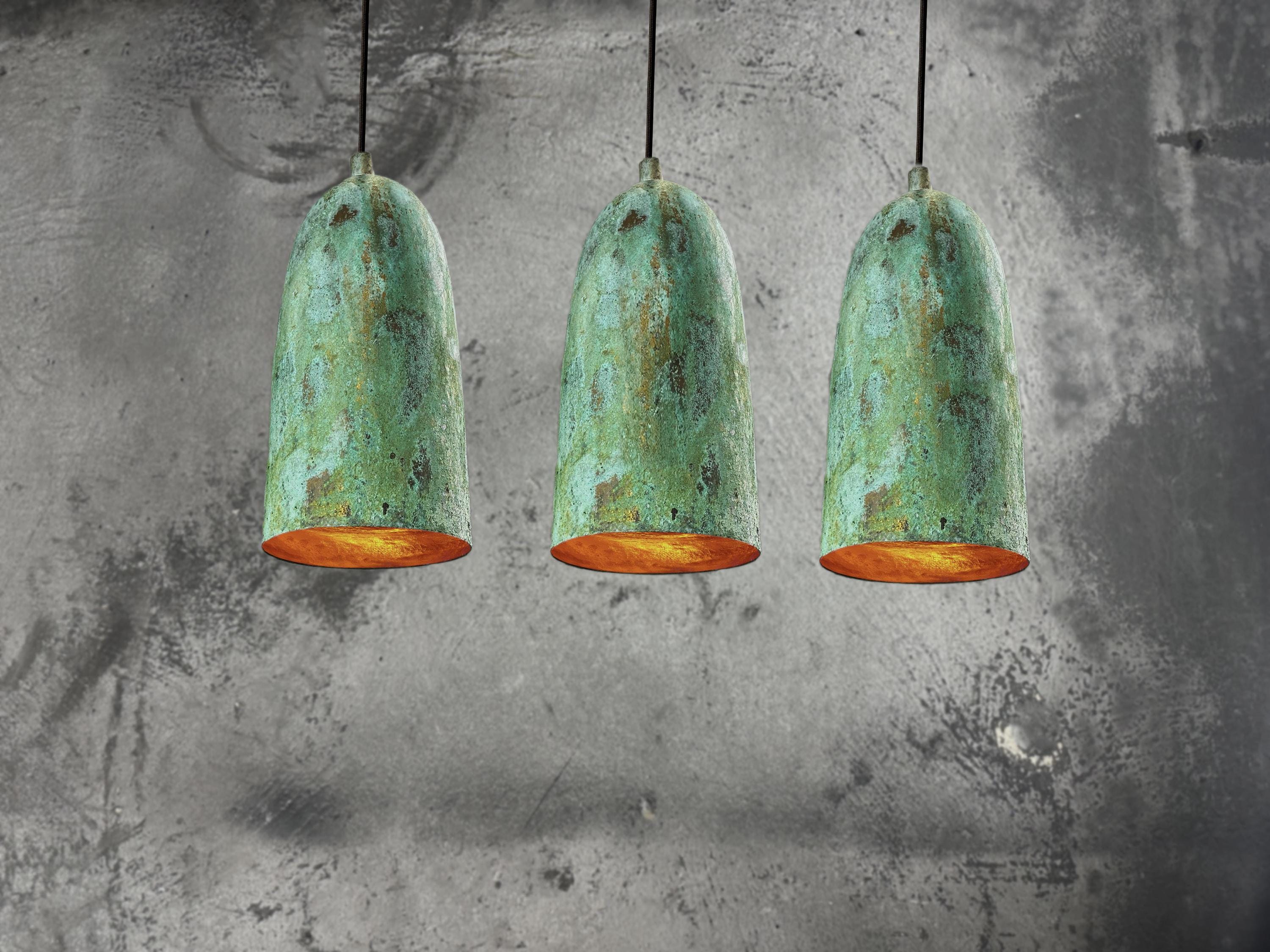 Set of 3 Copper Pendant Lights – Farmhouse Patina Style