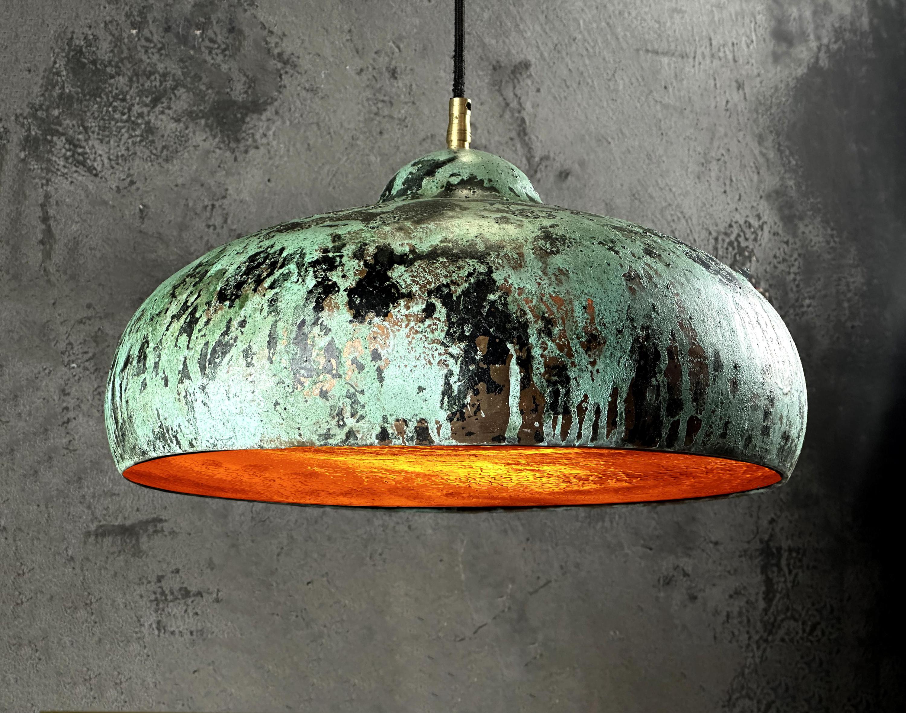 Oxidized Copper Pendant Light – Green Patina Kitchen Lamp