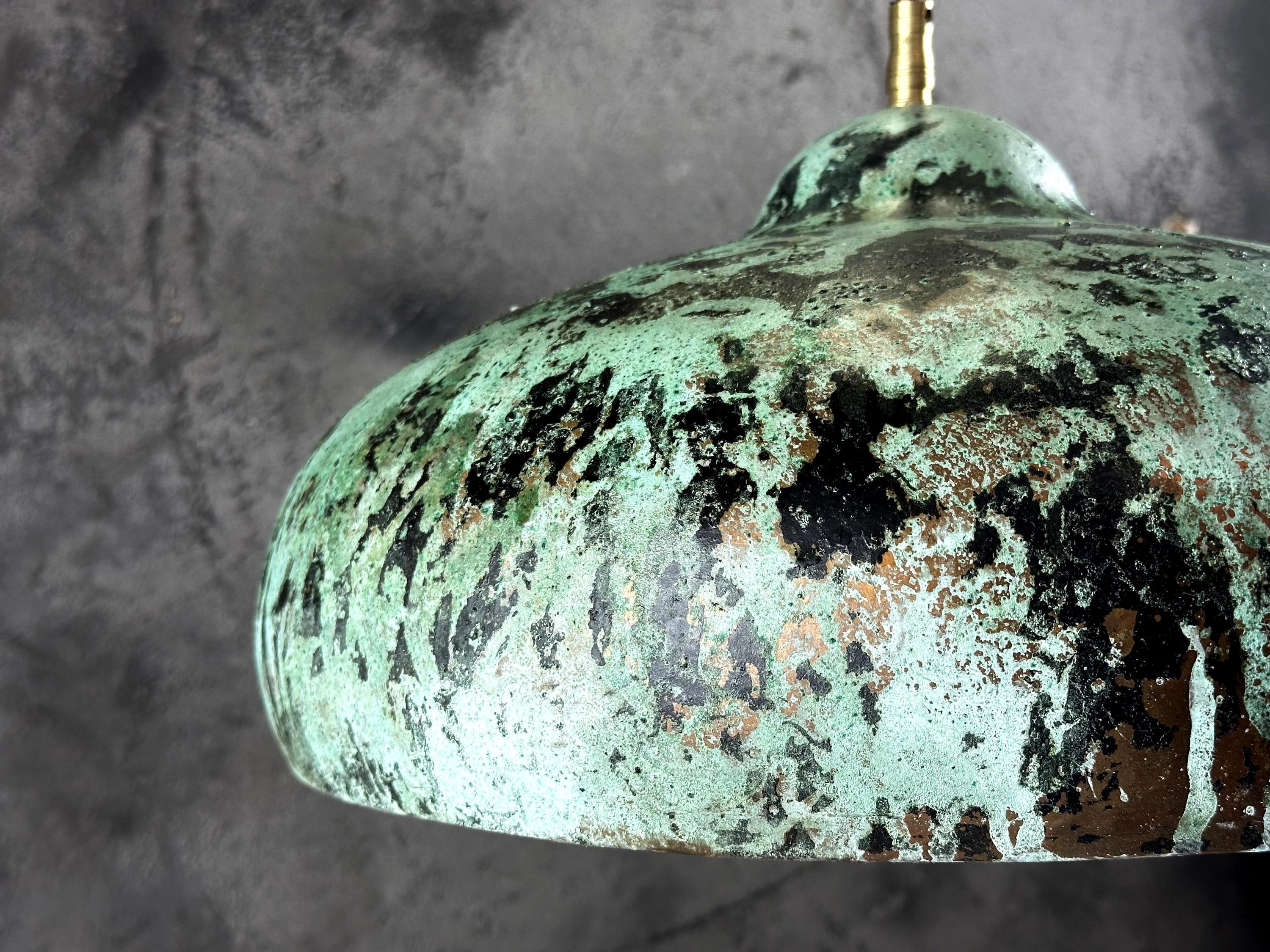 Oxidized Copper Pendant Light – Green Patina Kitchen Lamp
