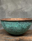 Dark Green Copper Sink – Hammered Bathroom Vessel