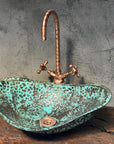 Handmade Hammered Copper Sink with Turquoise Patina