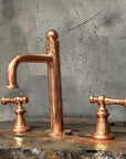 Copper Victorian Bathroom Faucet, Copper Widespread Bathroom Sink Faucet, Deck Mounted Sink Faucet