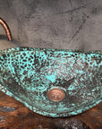 Handmade Hammered Copper Sink with Turquoise Patina