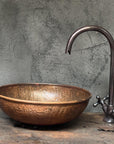 Rustic Hammered Copper Vessel Sink , Handcrafted Round Copper Sink Bathroom