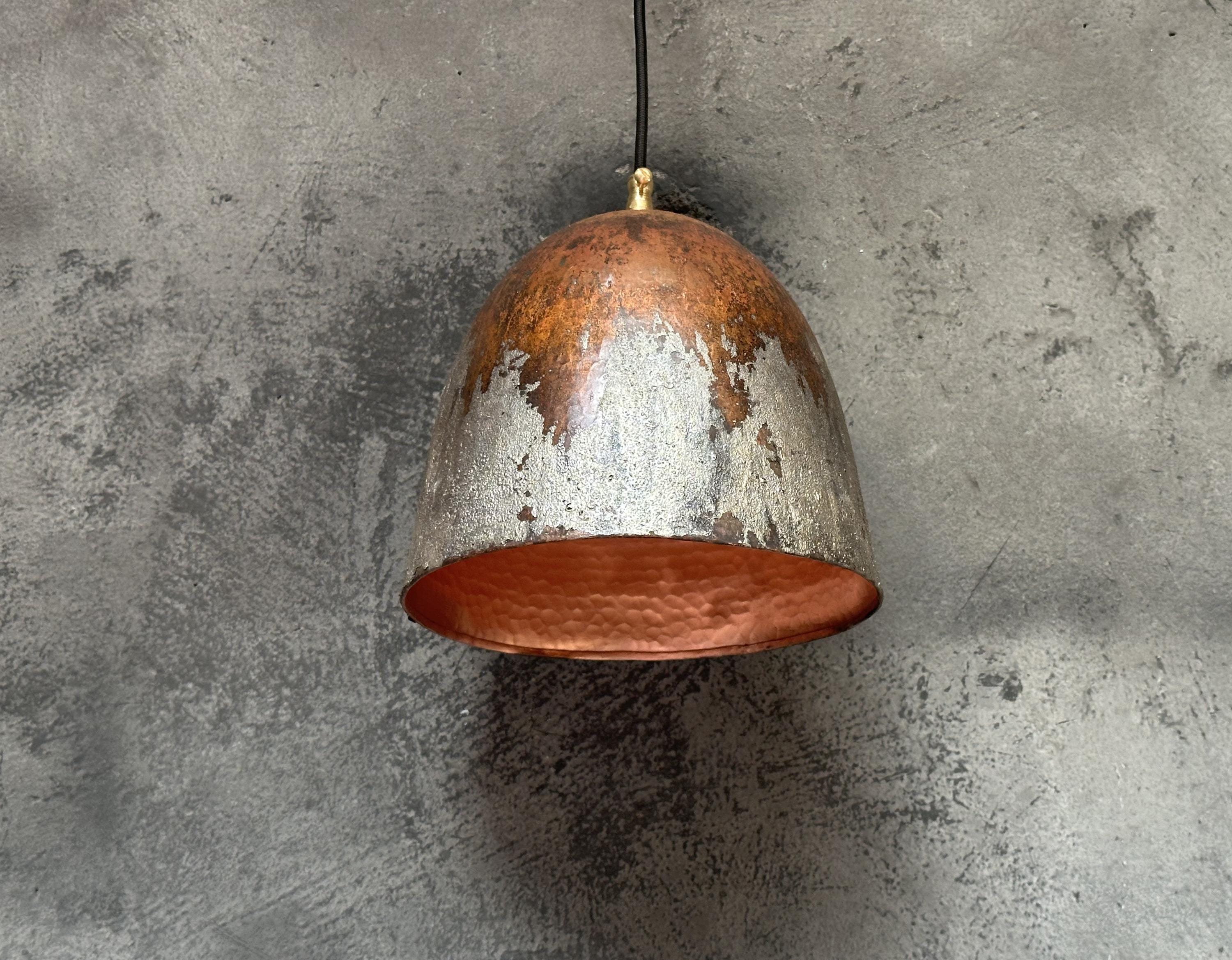 Rustic Pendant lighting Island Kitchen, Vintage Copper Light Fixture . White Patina Handmade Copper Ceiling light