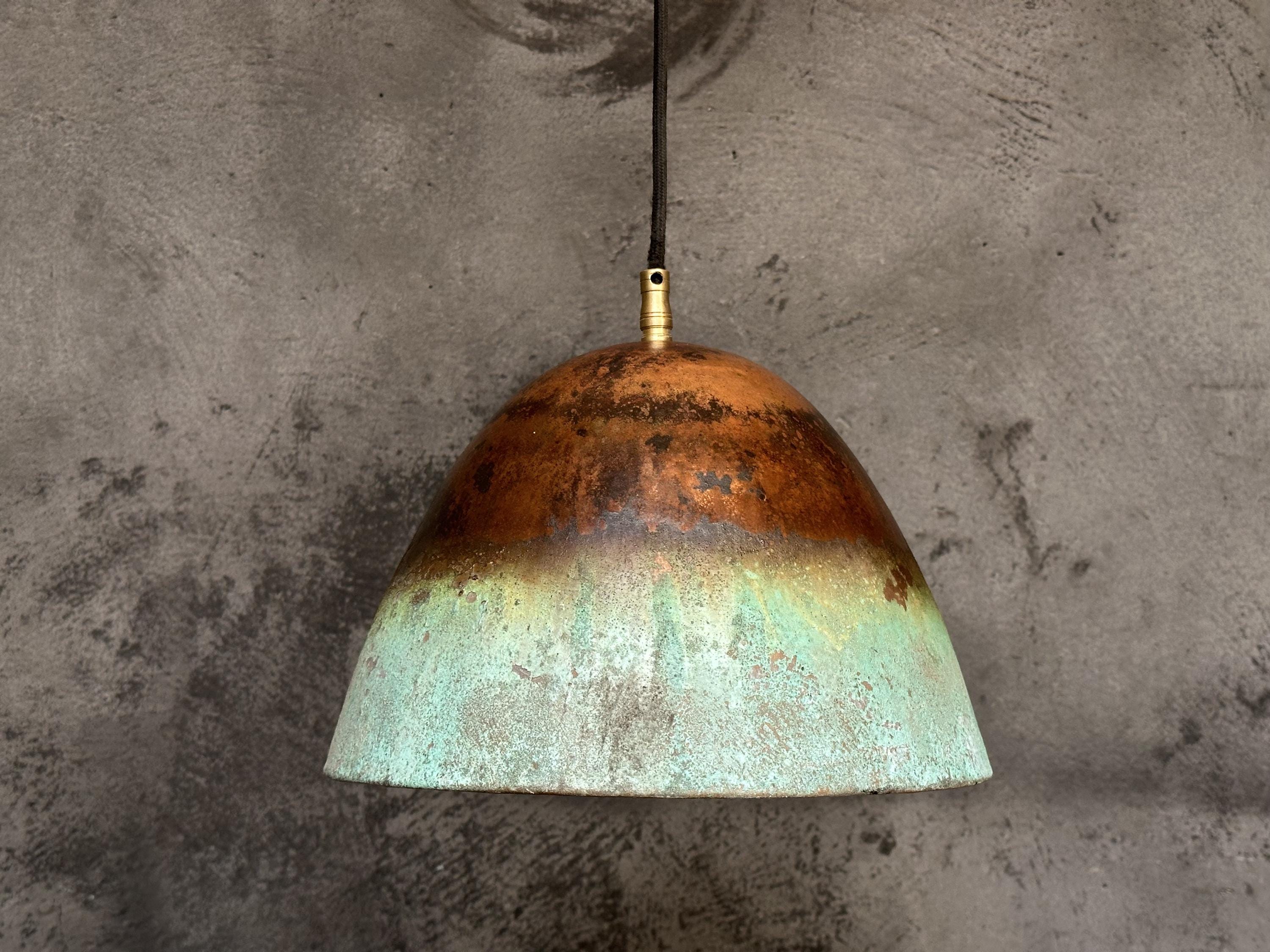 Green Patina Copper Pendant Light Kitchen,  Hammered Vintage Copper Light Fixture, Farmhouse Copper Lamp