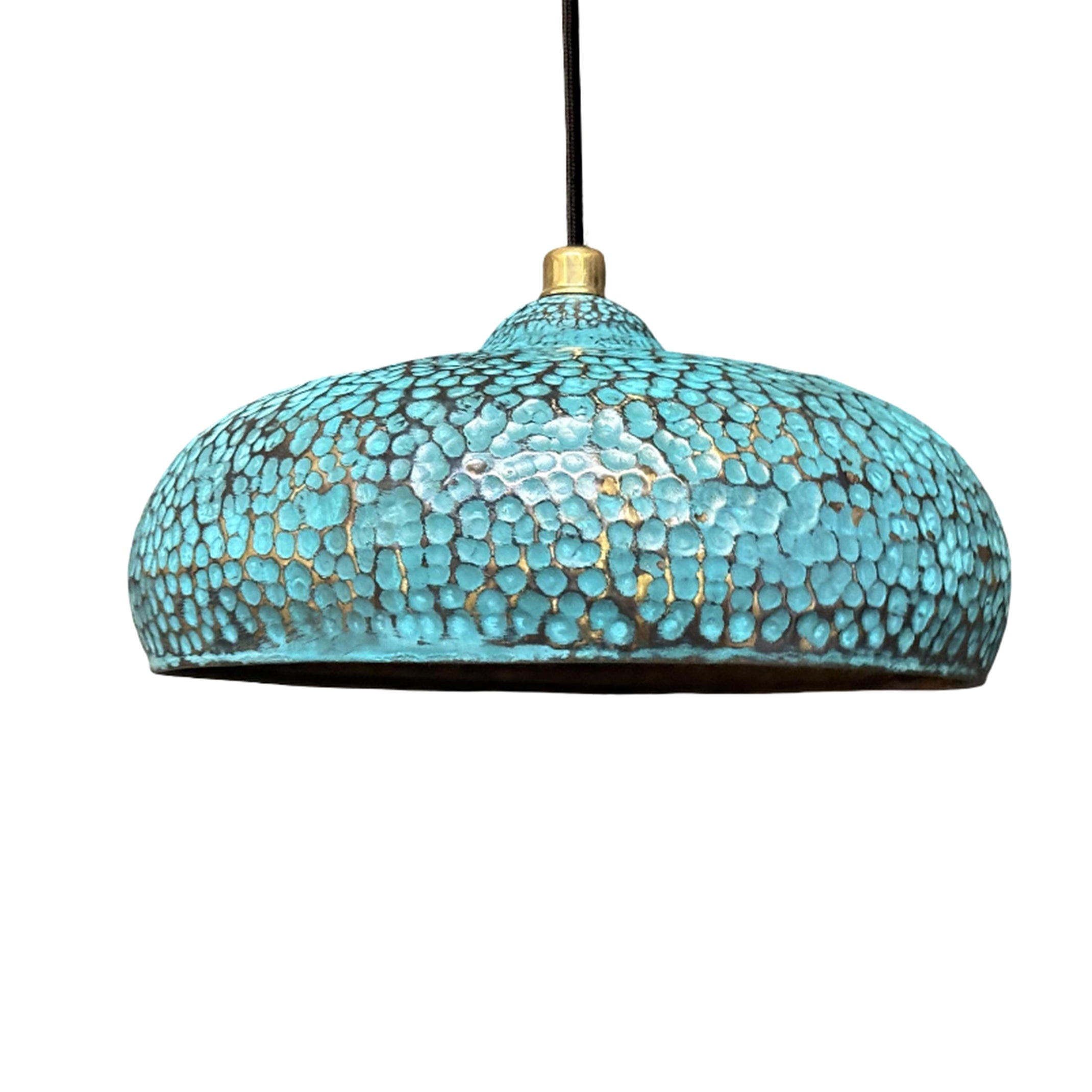 Blue Patina Brass Pendant Light , Hammered Blue Kitchen Island Lighting