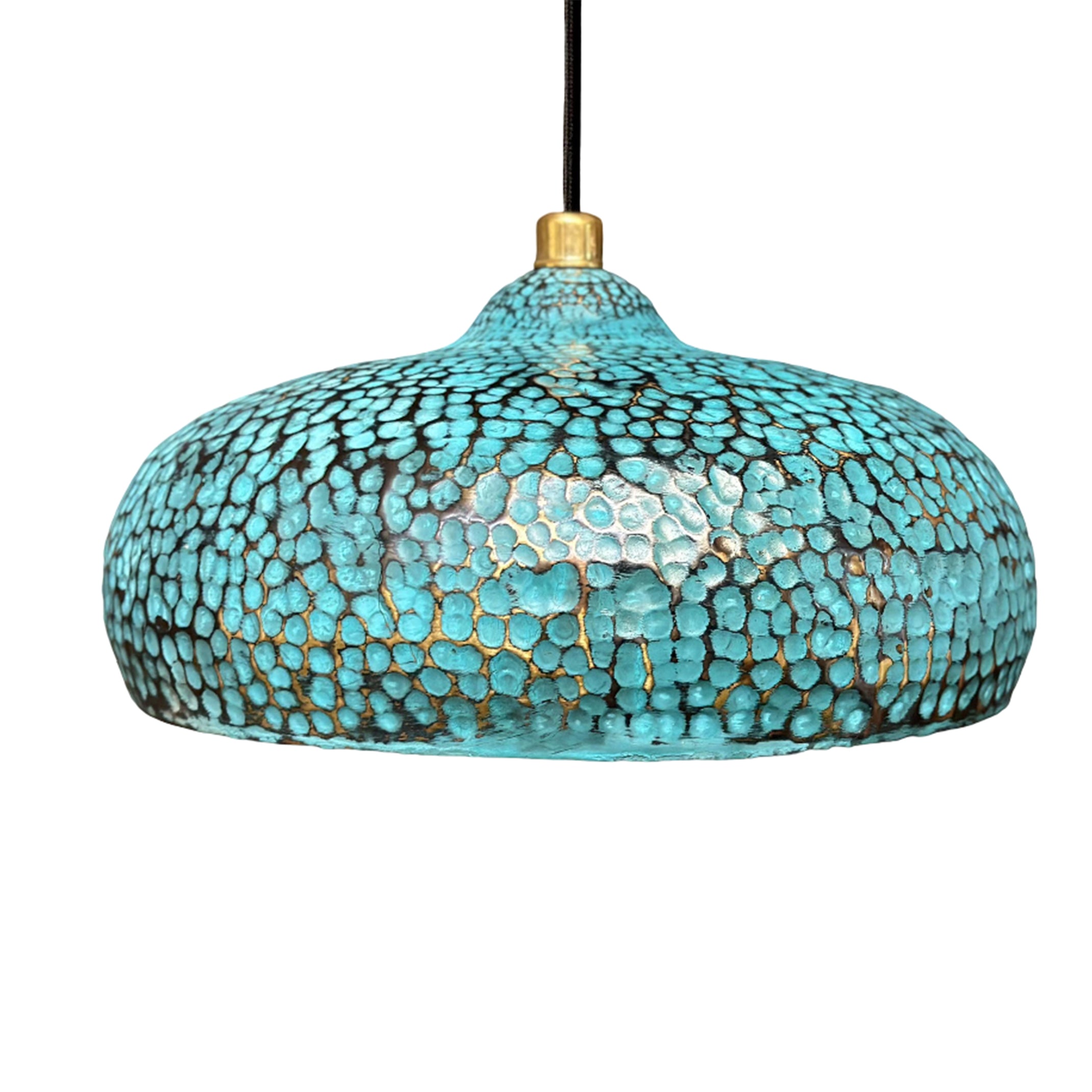 Blue Patina Brass Pendant Light , Hammered Blue Kitchen Island Lighting