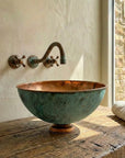 Oxidized Copper vessel sink Bathroom, Green Copper Wash Basin Sink Bathroom