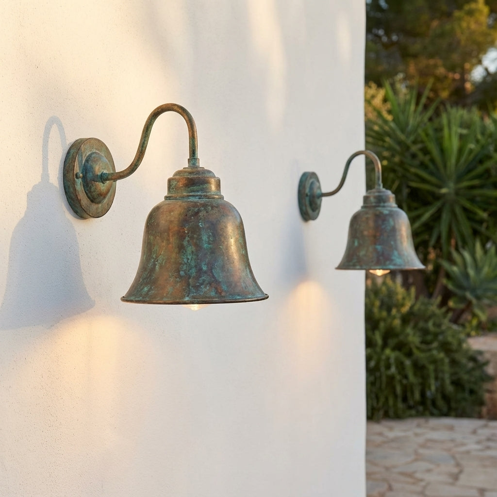 Verdigris Copper Gooseneck Wall Sconce – Rustic Outdoor Barn Light