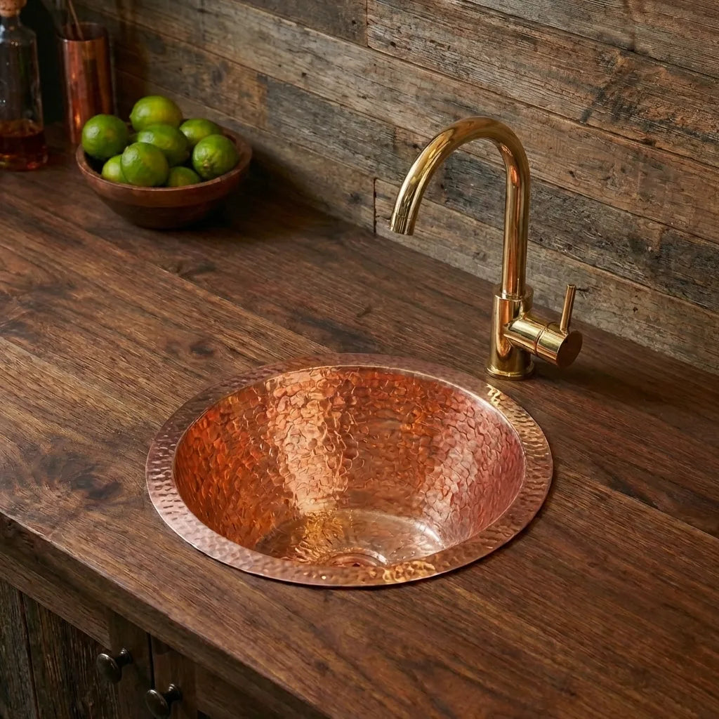 Copper Round Bar Sink | Hammered Copper Round Drum Bar Sink Including ...