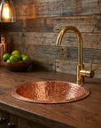Copper Round Bar Sink, Hammered Copper Round Drum Bar Sink Including Drain