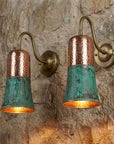 Pair of Verdigris Copper Cylinder Wall Sconces
