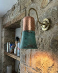 Pair of Verdigris Copper Cylinder Wall Sconces