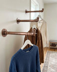 Aged Copper Wall-Mounted Clothes Rail with Shelf