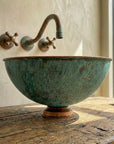 Oxidized Copper vessel sink Bathroom, Green Copper Wash Basin Sink Bathroom