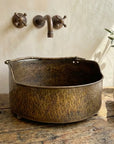 Rustic Brass Hammered Round Bathroom Sink, Aged Brass Vessel sink for bathroom