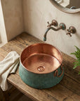 Bucket Vessel Sink Green patina Copper Bathroom Sink with Handles