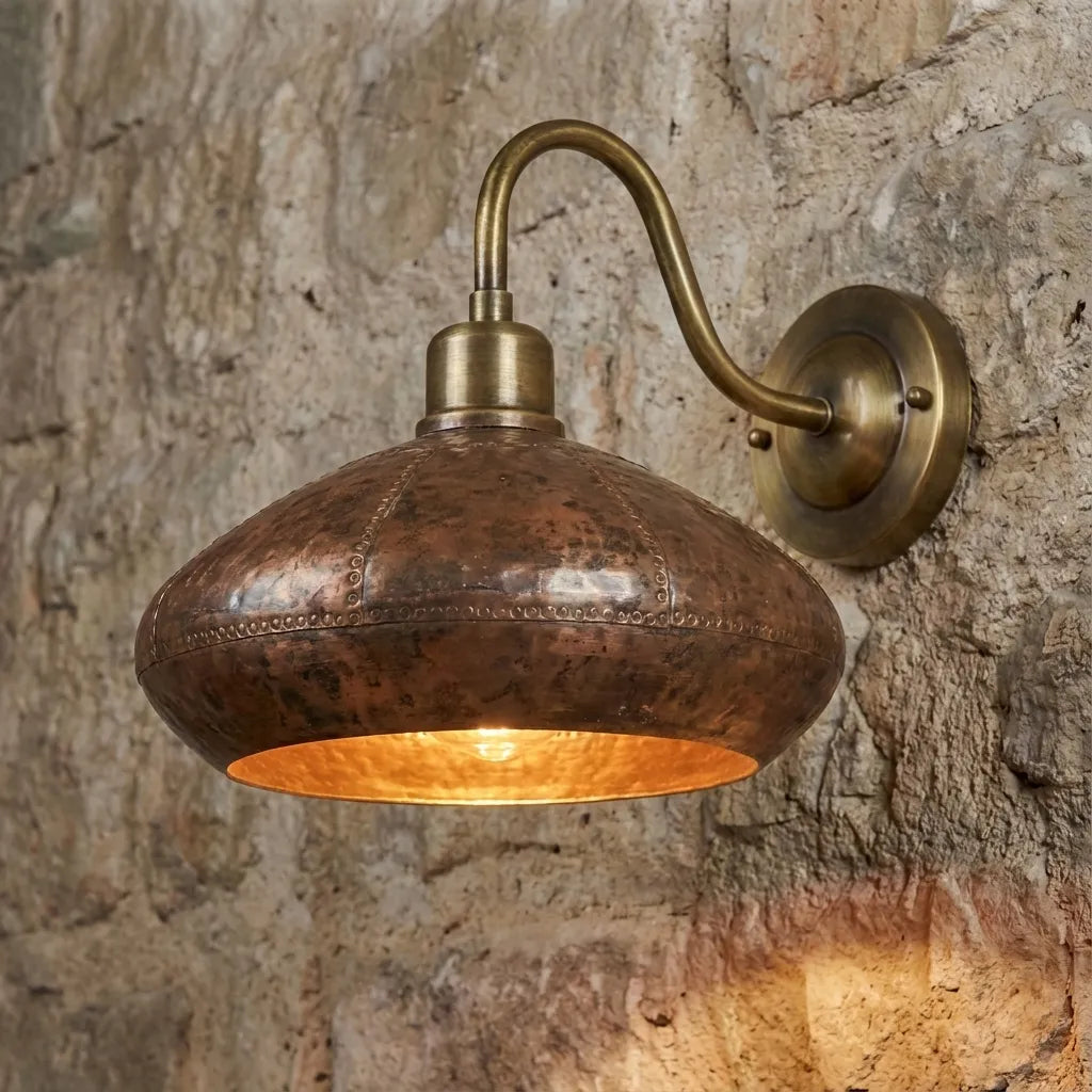 Oxidized Copper Dome Gooseneck Wall Sconce