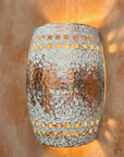 Hammered Copper Wall Sconce – White Patina Square Cutout Shade