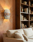 Hammered Copper Wall Sconce – White Patina Square Cutout Shade