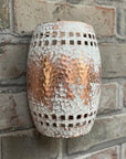 Hammered Copper Wall Sconce – White Patina Square Cutout Shade